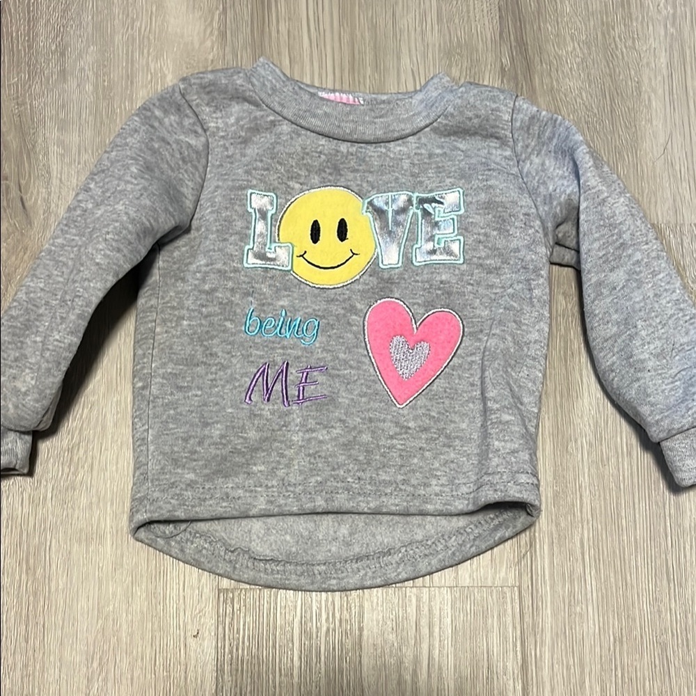 Gray Kids Sweatshirt with Smiley and Heart Design